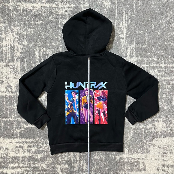 Kpop Demon Hunters Huntrix Zip Hoodie Kids Sweatshirt Girl Boy Jacket Black 120 - Picture 4 of 5